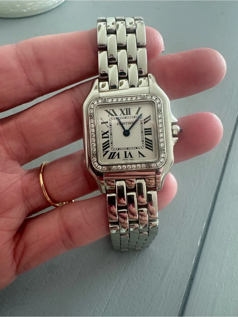 Cartier medium sized Panthere stainless steel Diamond Bezel Watch
